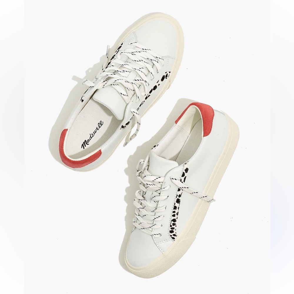 Madewell MWL Women’s Sidewalk Low-Top Sneakers White Leather Leopard Trim 7.5 M